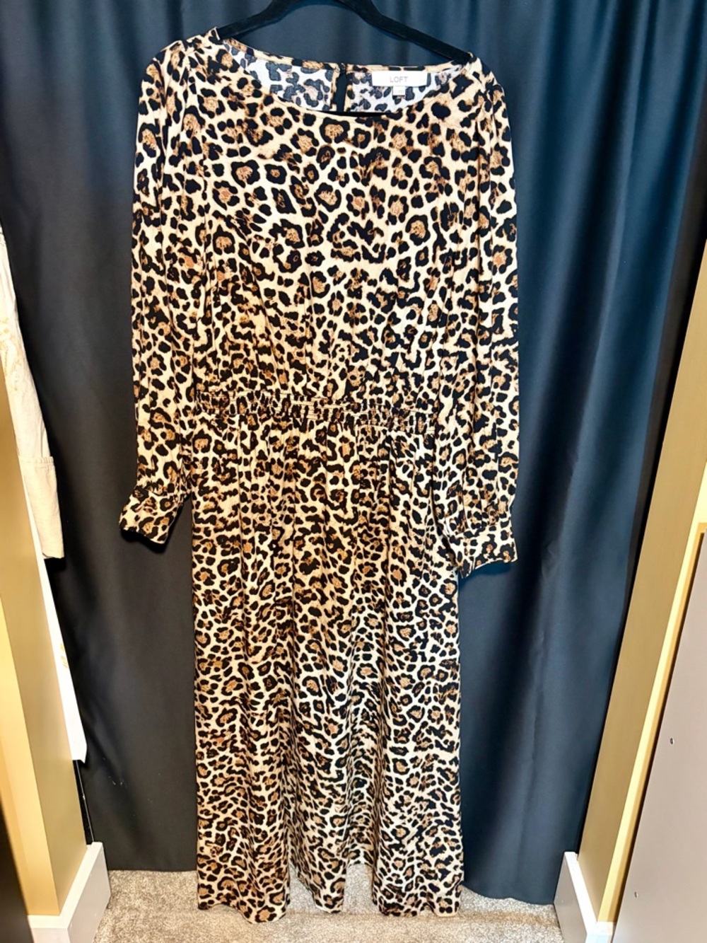 LOFT Leopard Print Long Sleeve Maxi Dress - Black and Tan